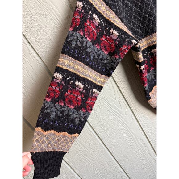 Vintage 90s Cottagecore Floral Argyle Button-Up Cardigan, Medium - Picture 3 of 7